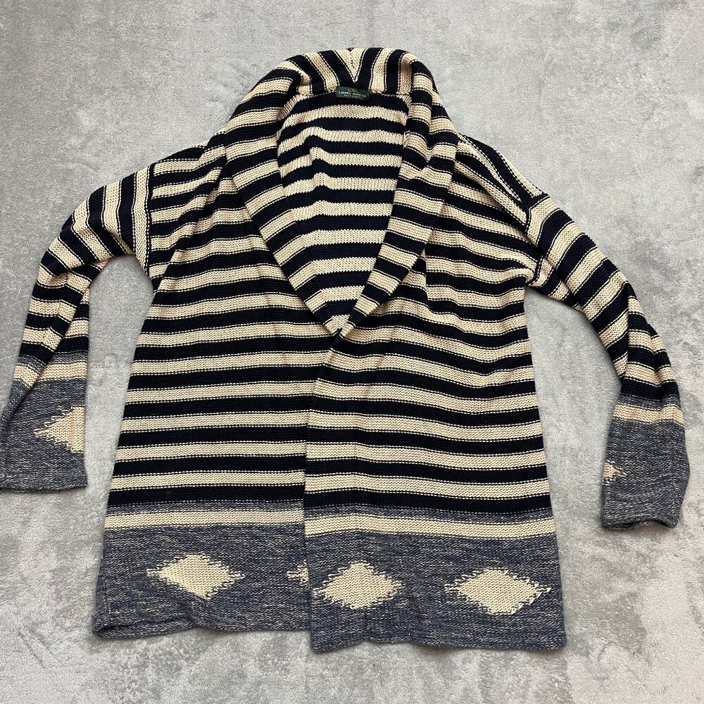 Lauren Ralph Lauren LRL Women's Cardigan Sweater Striped Shawl Collar Knitted XL
